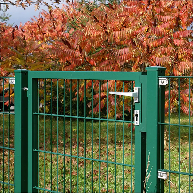 Garden gate in square post with double wire panel