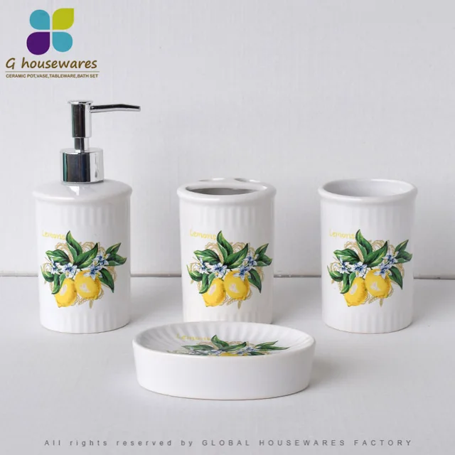 Vertical stripe embossed sanitary ware kit sanitary ware set of four items lemon
