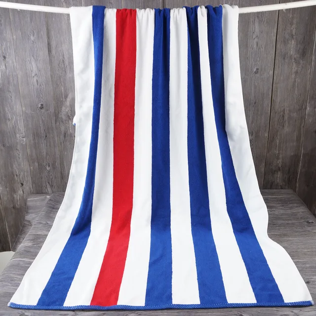 Pool and Beach Towel Cotton Blue Stripe Thick and High Quality