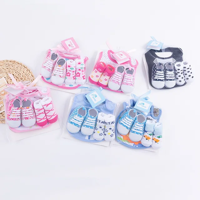 Baby toddler shoes & socks with non skid,Waterproof bibs, best gift sets, T/C shoes, soft cotton socks for little boy girl