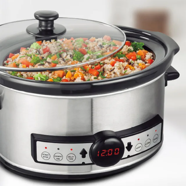 Stainless Steel Oval ceramic pot Digital Slow cooker CROCK POT with Delay Timer