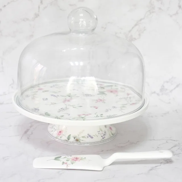 25.5-31cm New bone china cake plate with foot with glass lid