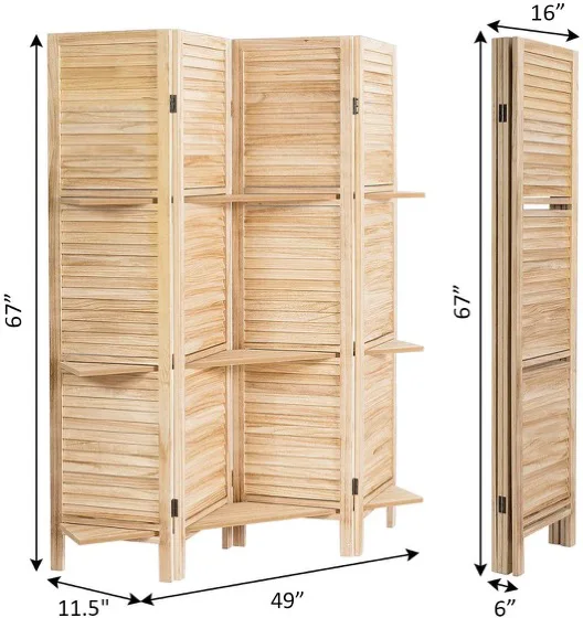 Home use wood louver screen with wood plate rome divider
