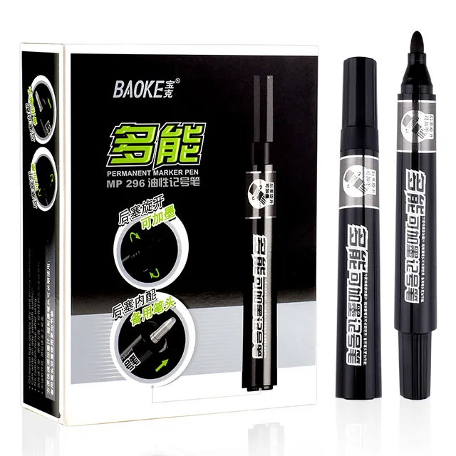 MP296 permanent marker pen fiber tip refillable permanent marker multi-function marker black blue red