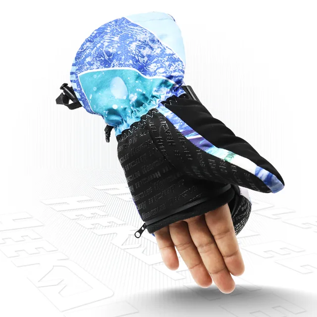 Sublimation print fabric winter ski snowboard mittens half finger and mittens magnetic snapwith