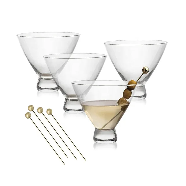Lead-Free Handmade Martini Glasses Crystal Clear Stemless Martini Glasses Cocktail Cups Margarita Tumbler