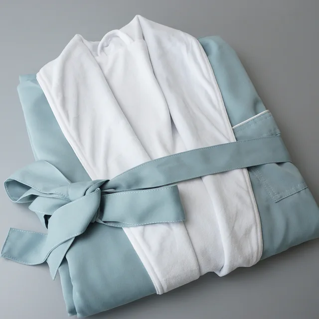 Custom Luxury Fashionable Cotton and Polyester Shawl Collar Bathrobe Set