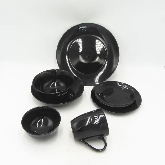 Black color glazed dinner set mug bowl plate in set