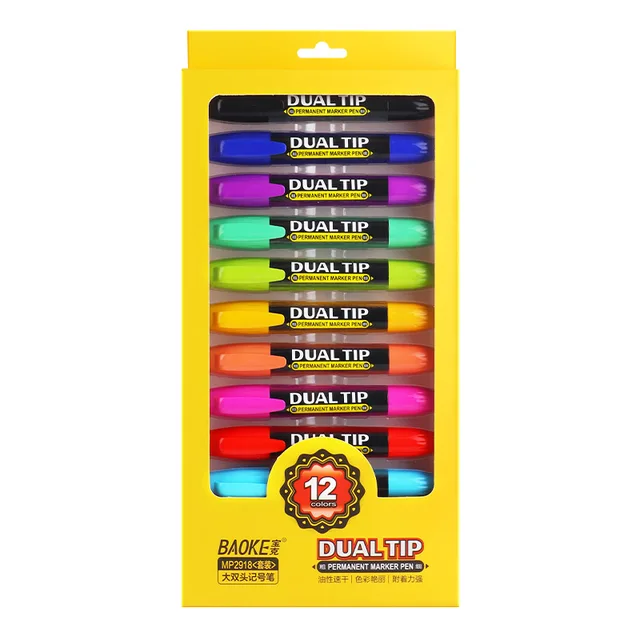 MP2918#12 dual tip permanent marker pen 12 colors oil based marker set
