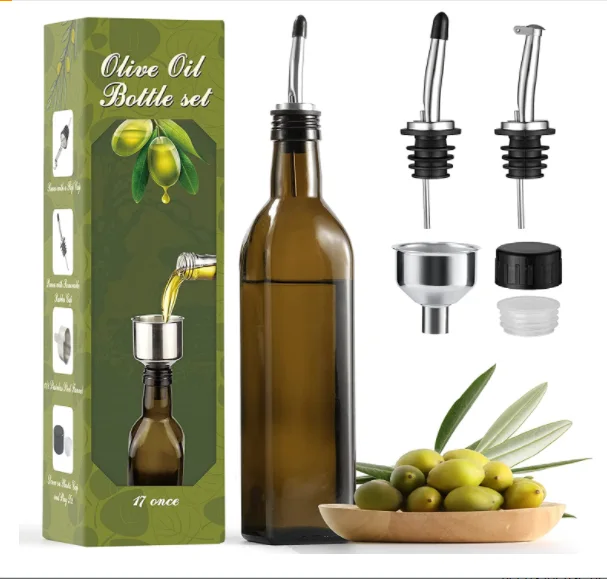 Olive oil glass bottle set