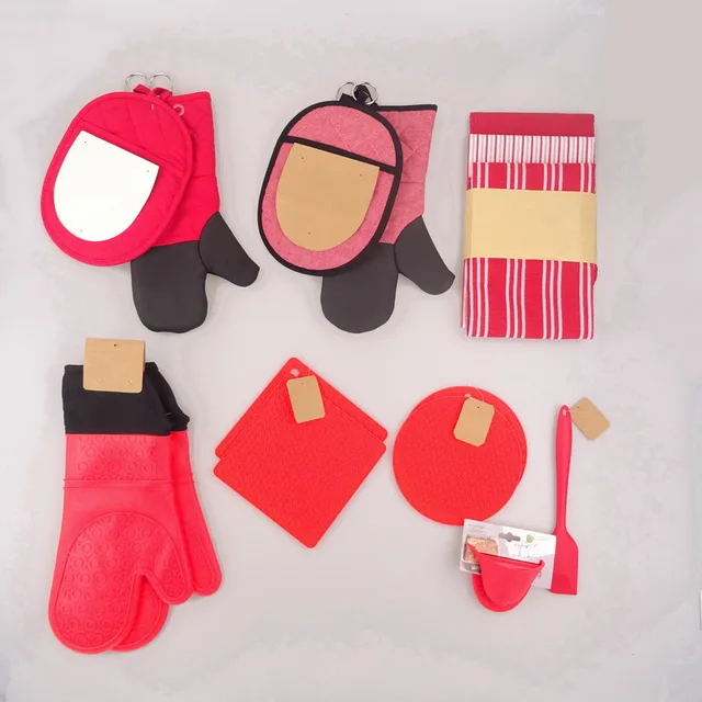 Kitchen cooking set with glove silicone pot holder with towel、tea towel printing / tea towel/