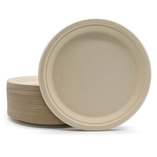 Biodegradable disposable food plate Round Plate Sugarcane Moulded Pulp Disposable Plant Fiber tablware