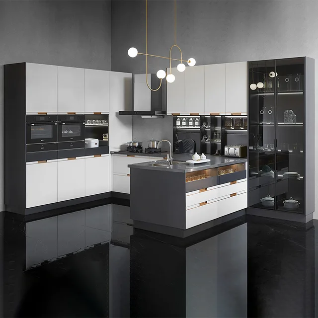 White and Black Lacquer Modern Kitchen Cabinet PLCC21128