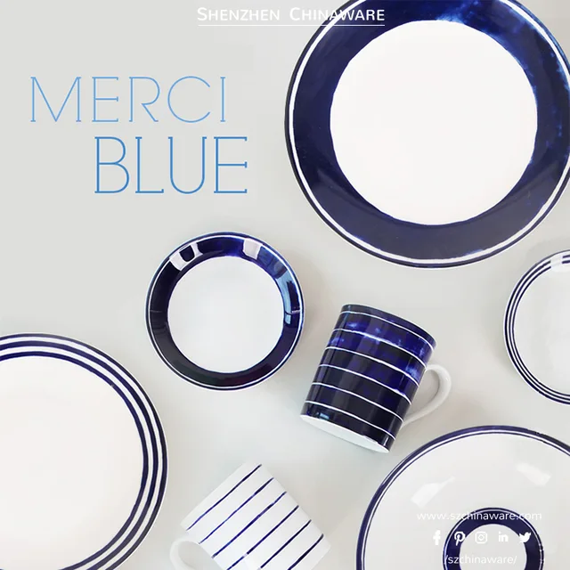 Porcelain New Bone China Tableware Blue LineP157 Tableware Tableware SZChinaware Porcelain Set Flat Plate Blue Line Bowl Sets dinnerware