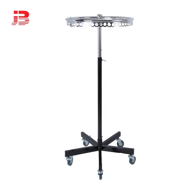 Chrome adjustable height belts display rack with 5 casters