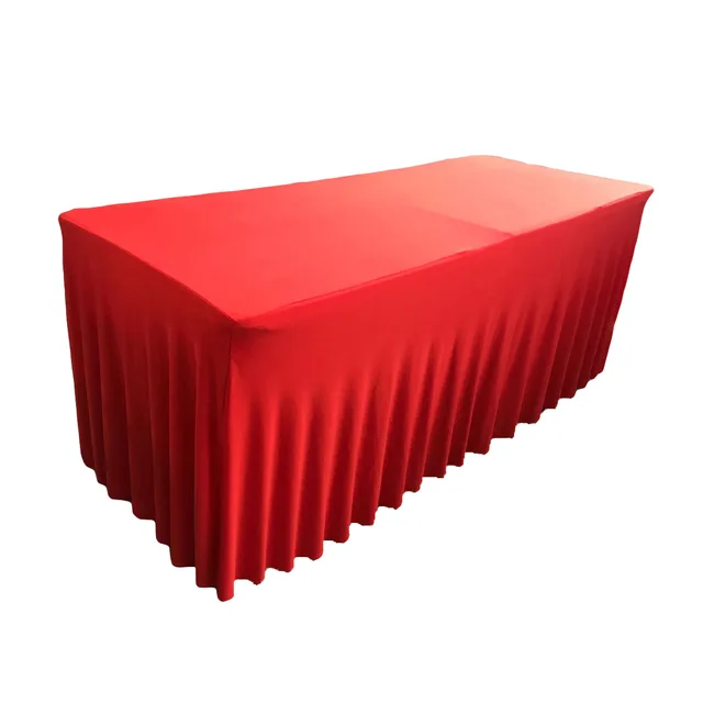 Red ruffled wedding table skirts