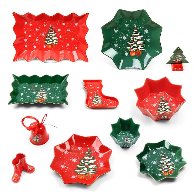 Christmas Porcelainware With Red And Green Glazed