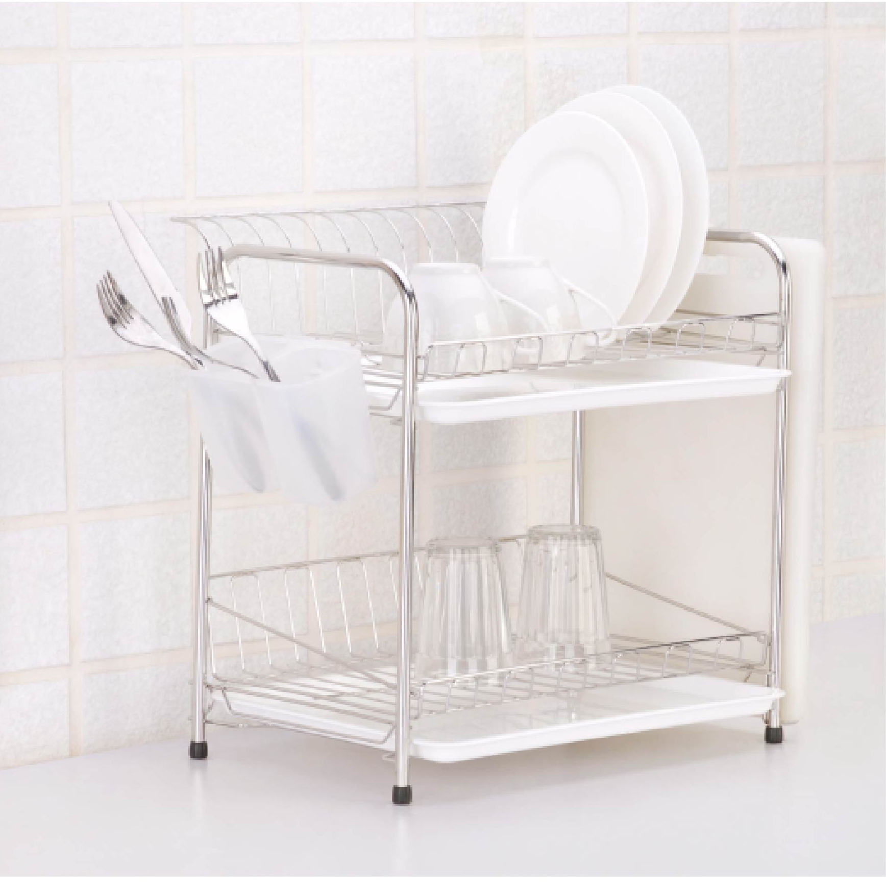 Stainless steel dish drainer - 2 tiers