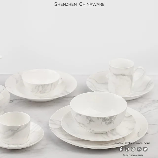 Porcelain New Bone China Tableware Gray Marble P179 Tableware SZChinaware Ceramic Marble Dinnerware Set
