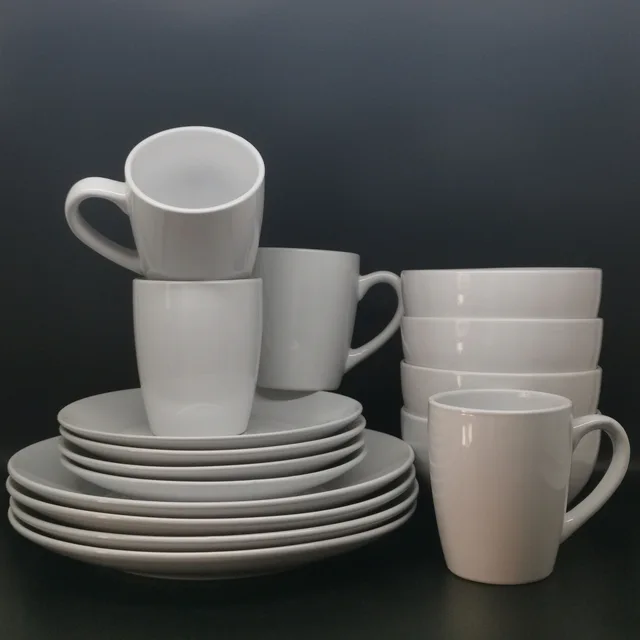 Stoneware coupe shape glazed dinner set WHITE