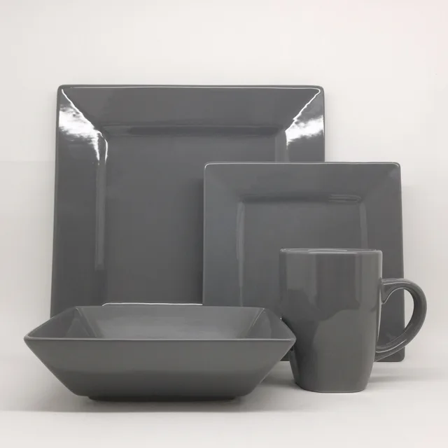 Stoneware coupe shape glazed dinner set Grey