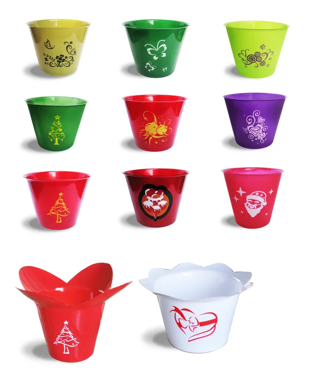 Round plastic cover pot with printed