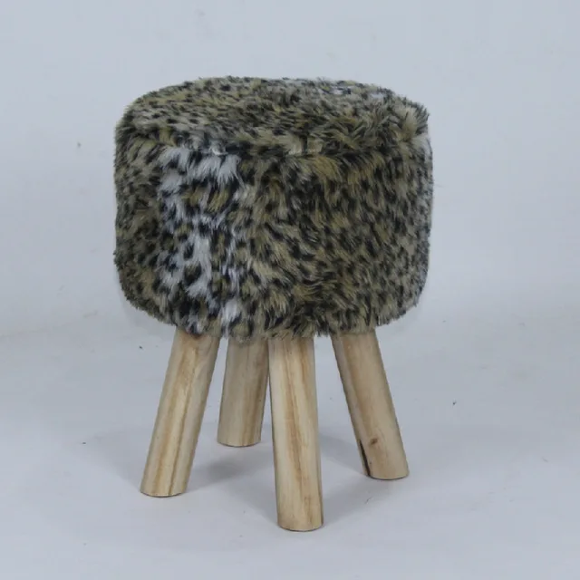 Fur fabric cover wooden footstool