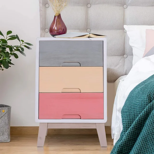 Wooden 3 Chest of Drawers Cabinet Storage Stand Bedside Telephone Table Night Stand Multi-coloured