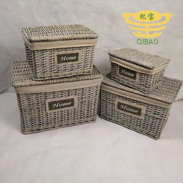 S/3 wicker tape lining storage box/lid storage box