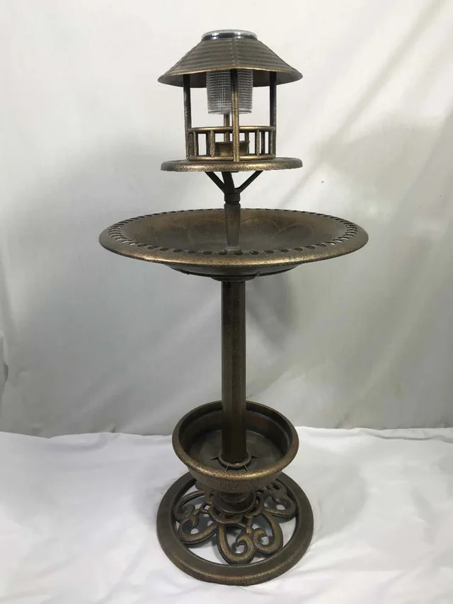 Plastic bird bath planter with solar light