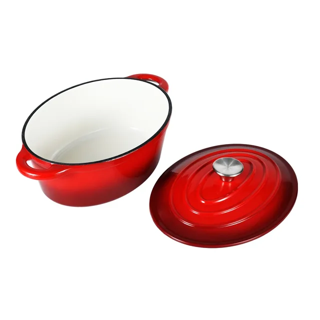 Oval shape red color cast iron enamel casserole