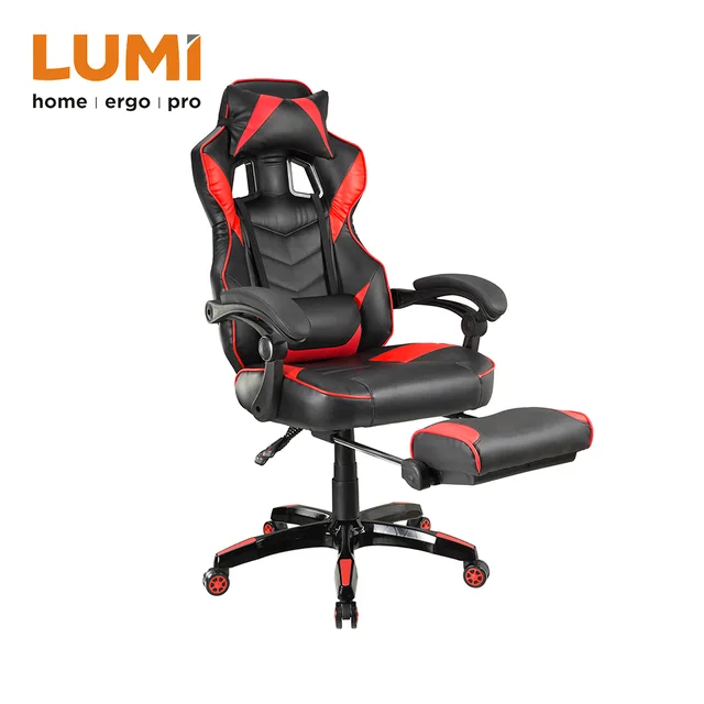 Gaming Chair- with Retractible Footrest, Headrest and Lumbar Support
