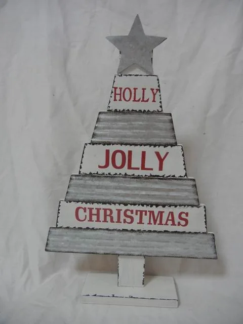 Christmas wooden tree with metal for table top decoration