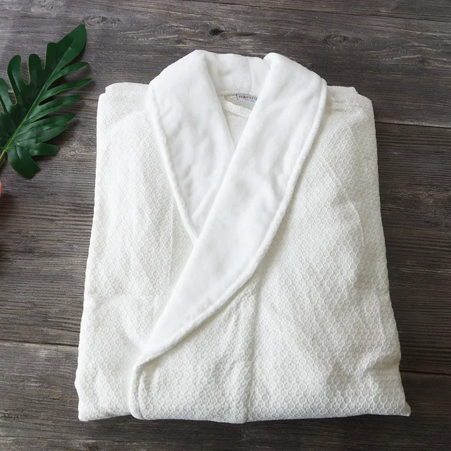 Hotel Waffle Bathrobe Shawl Neckline Robes Bath Gown for Women, Men