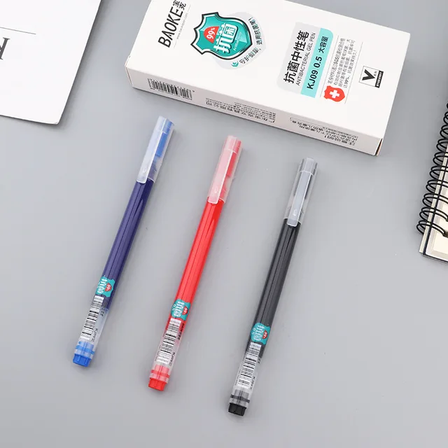 KJ09 Anti-Bacterial Jumbo Capacity Gel Pen 0.5mm student office pen black blue red