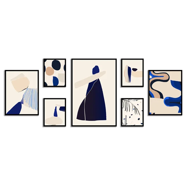 Set of 7 abstract design MDF Framed Art Gold MDF Frame prints