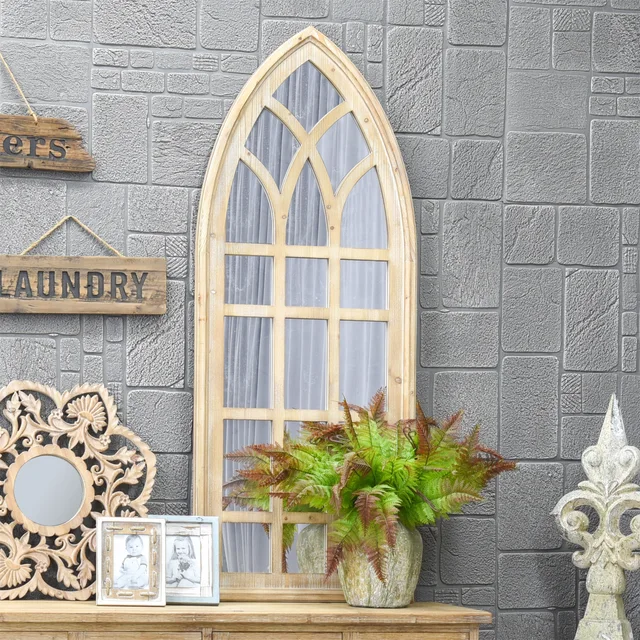 Decorative window frame shaped shutter glass wooden mirror window mirror