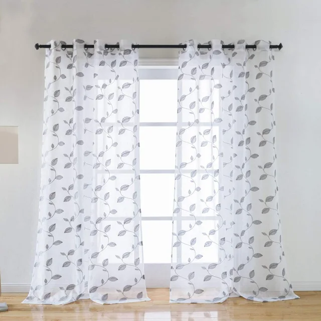 Embroidered Leaf Window Curtains