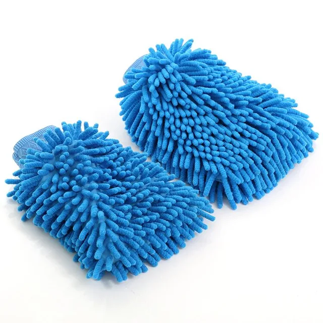 Microfiber chenille coral fleece cleanning gloves dusting mitt cleaning sponge