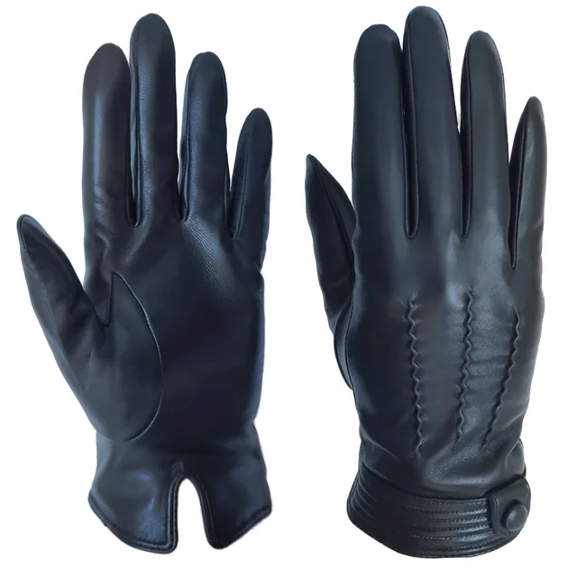 Sell well mens winter thick quilted plain style fashion genuine sheepskin leather gloves