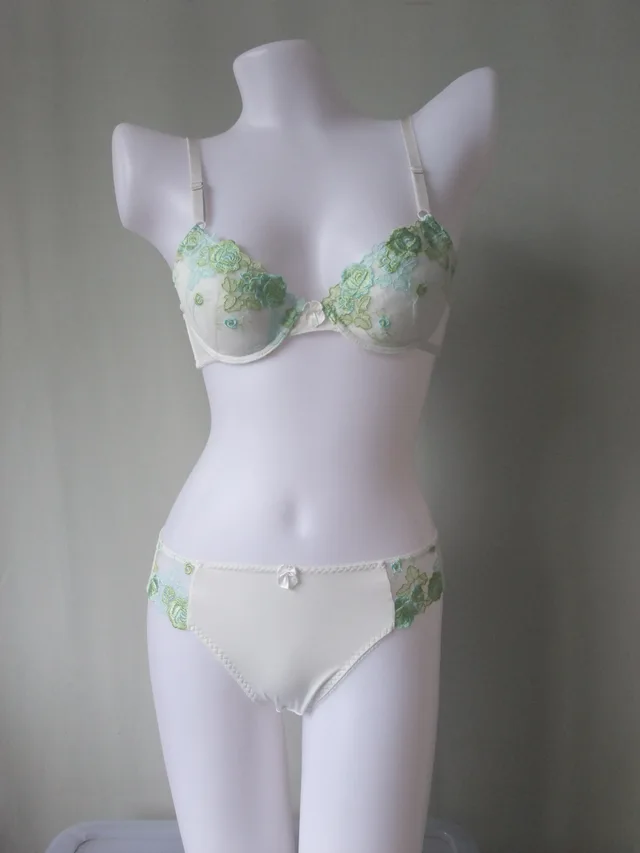 Padding bra with embroidered mesh wire bra/ brief with embroidered mesh