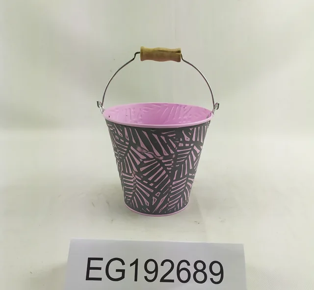 Galvanized Metal garden water bucket with wooden handle