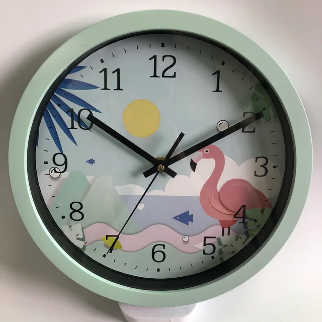 10inch Plastic cartoon flamingo children kids wall clock