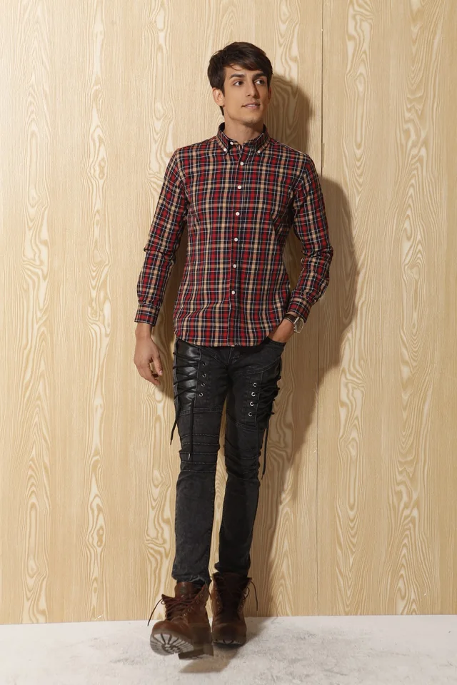 Mens woven flannel long sleeve shirt