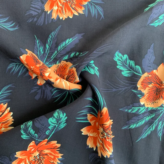 Good price woven flower pattern printed 45s 100% spun rayon challis fabric