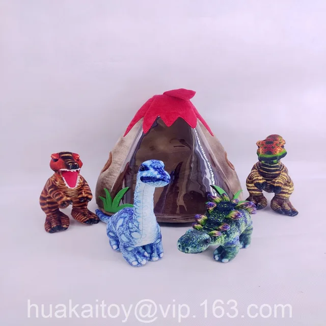 Plush volcano house with printing dinoes playset