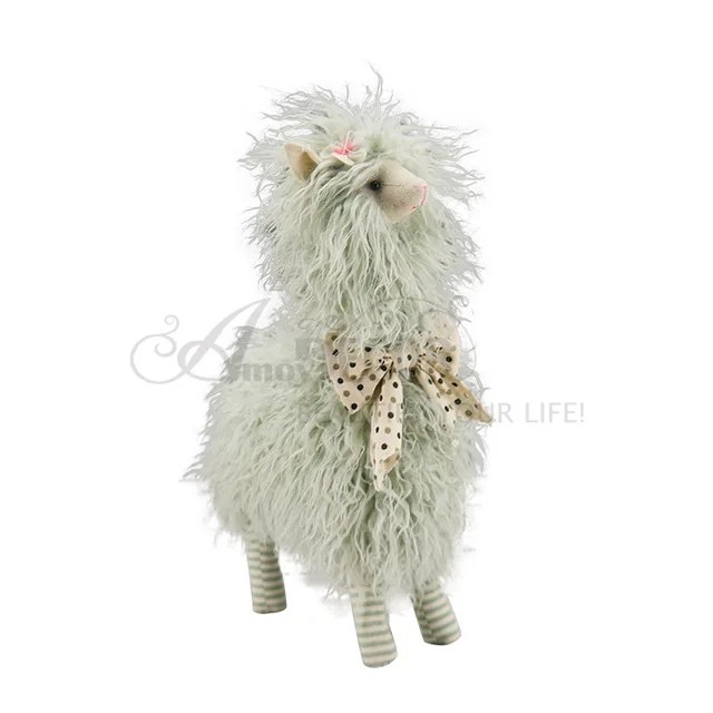 Fabric Light Green Standing Liama W/Four Stripe Legs