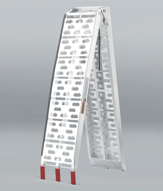 Arched aluminium folding ramp with leg supports