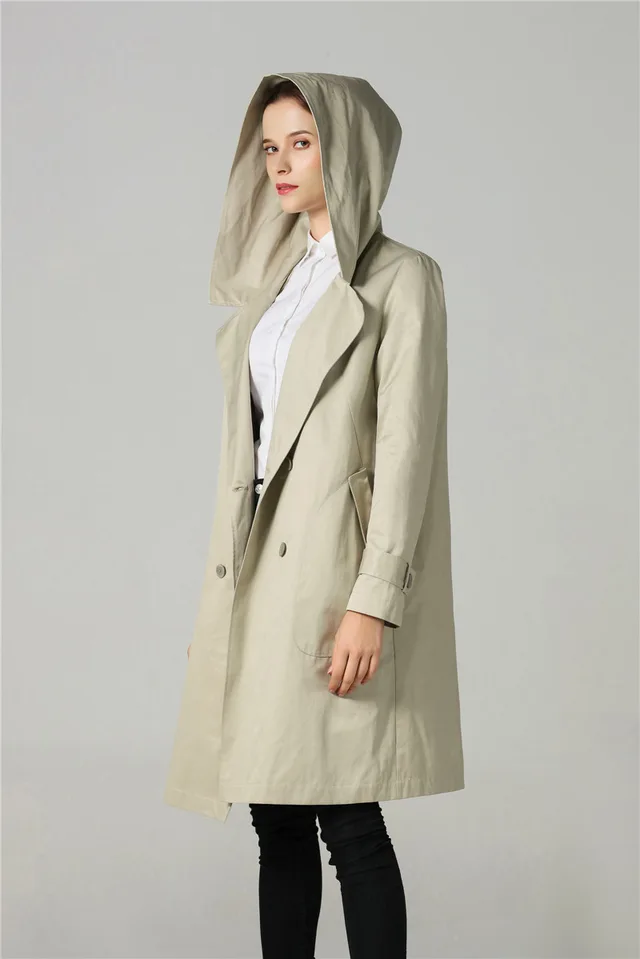 Womens long hooded trenchcoat