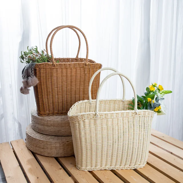 PE Rattan plastic basket Handmade Durable Storage Basket flower basket shopping basket